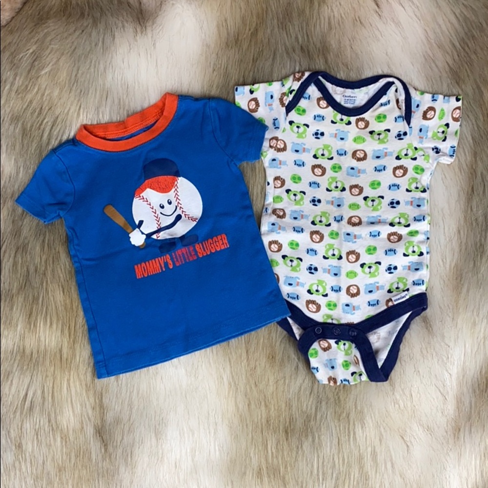 Baseball Sports Bundle Onesie  Lot & Short Sleeve Top, Boy 18/24 month